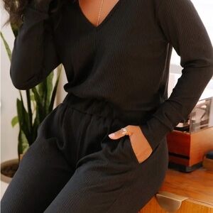 Smash + Tess Aspen Black Ribbed Romper Jumpsuit